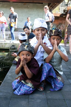 Cute kids posing in bali indonesia for photo